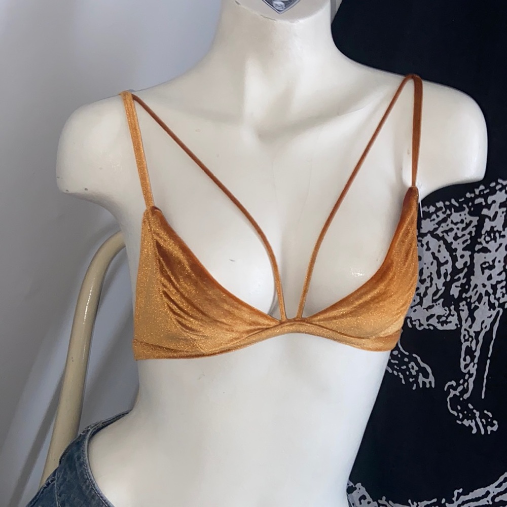 Forever 21 Gold Velvet Bralette Large New